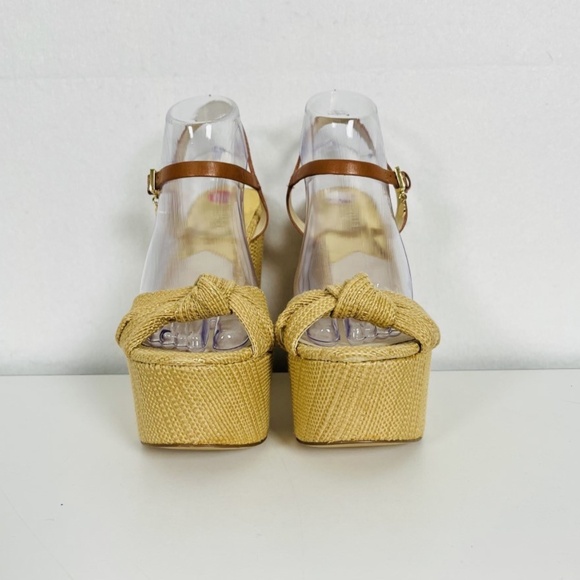 Michael Kors size 10 Benji Denim Platform Wedge Sandals Natural Color Boho - Picture 2 of 12